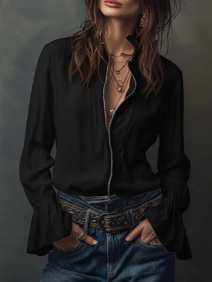 Susan - Blouse with Ruffles and Zipper