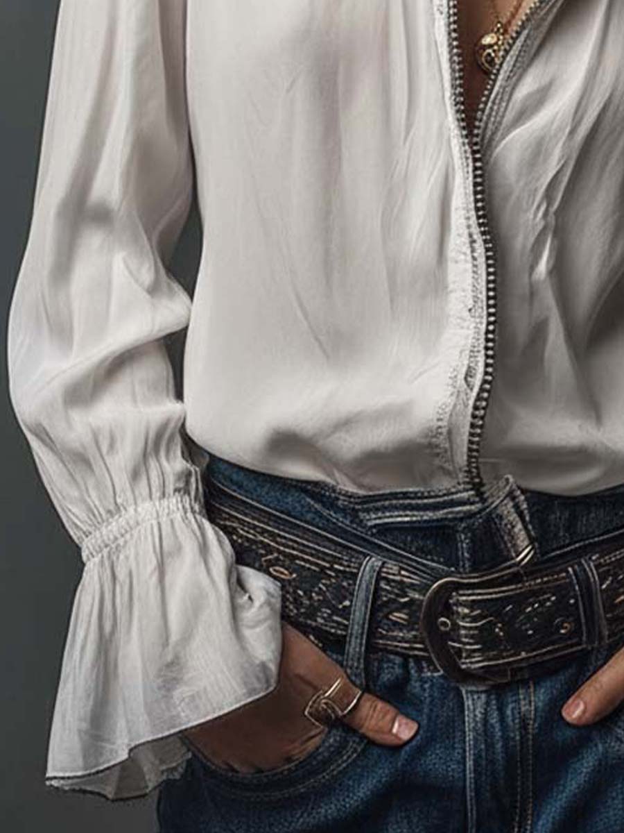 Susan - Blouse with Ruffles and Zipper