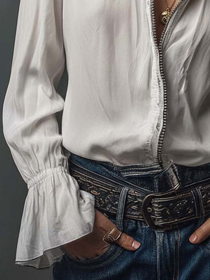 Susan - Blouse with Ruffles and Zipper