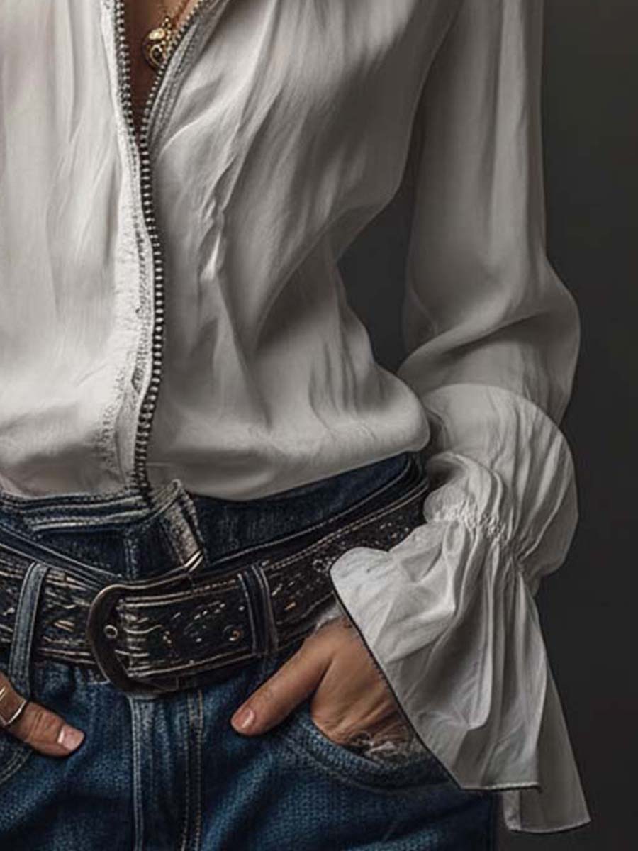 Susan - Blouse with Ruffles and Zipper