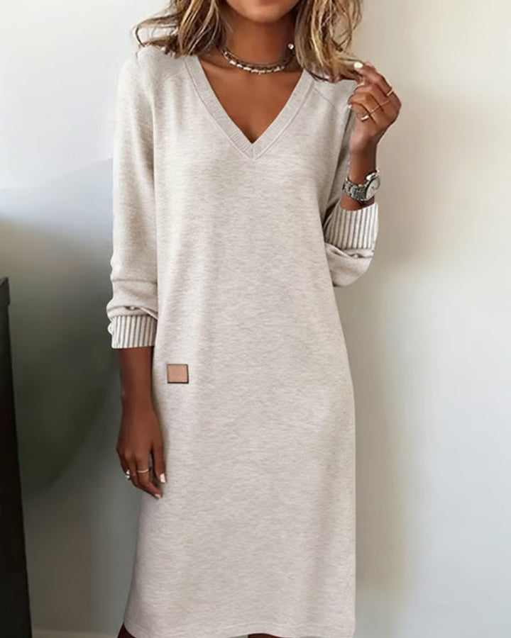 Stylish sweater dress with a V-neck