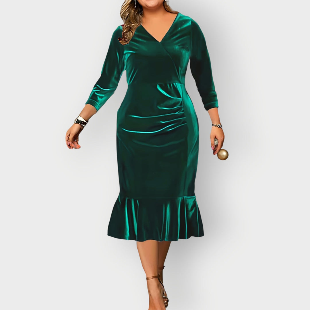 Melody - Luxe Velvet Ruffle Midi Dress