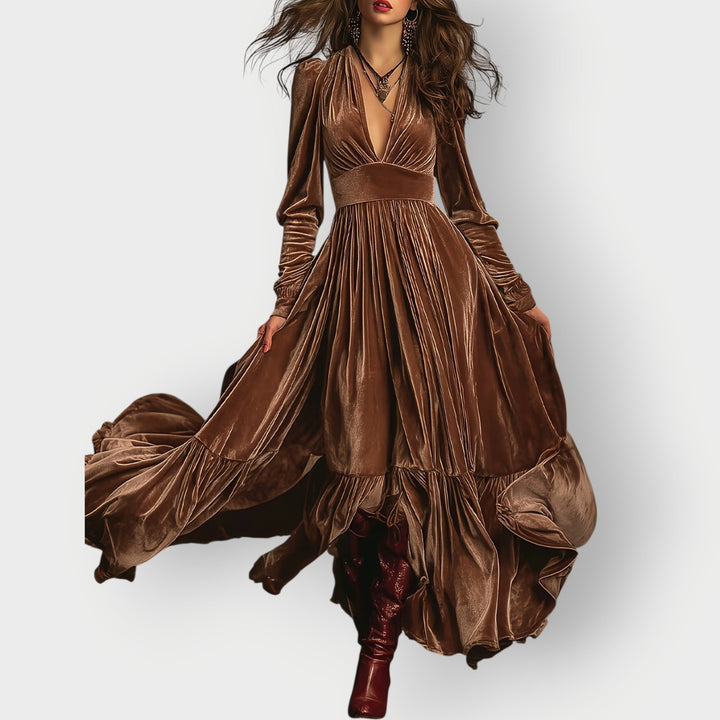Sharon - Vintage A-Line Velvet Maxi Dress