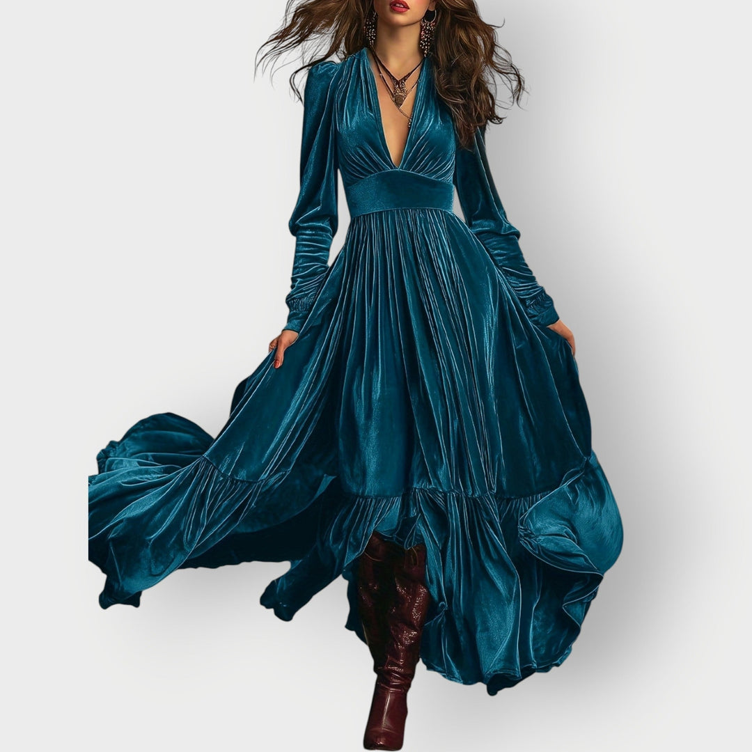 Sharon - Vintage A-Line Velvet Maxi Dress