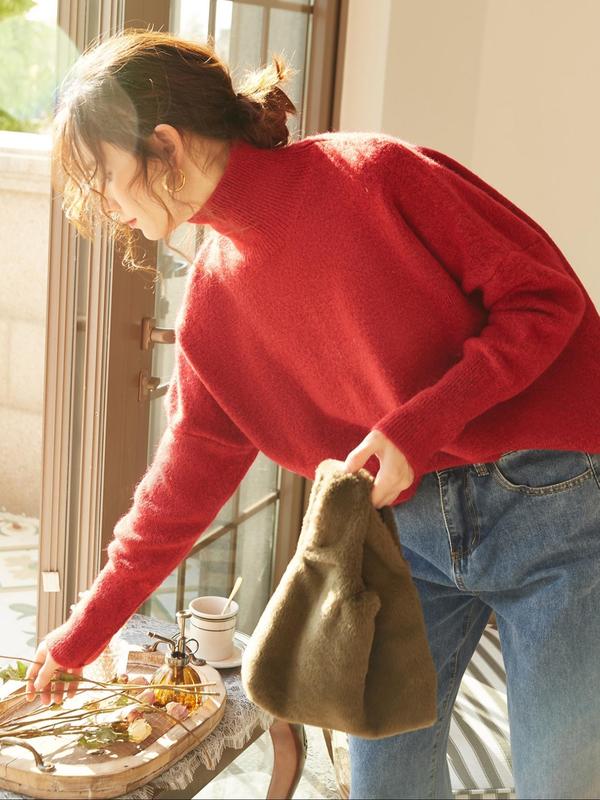 Mary - High Neck Loose Pullover Sweater