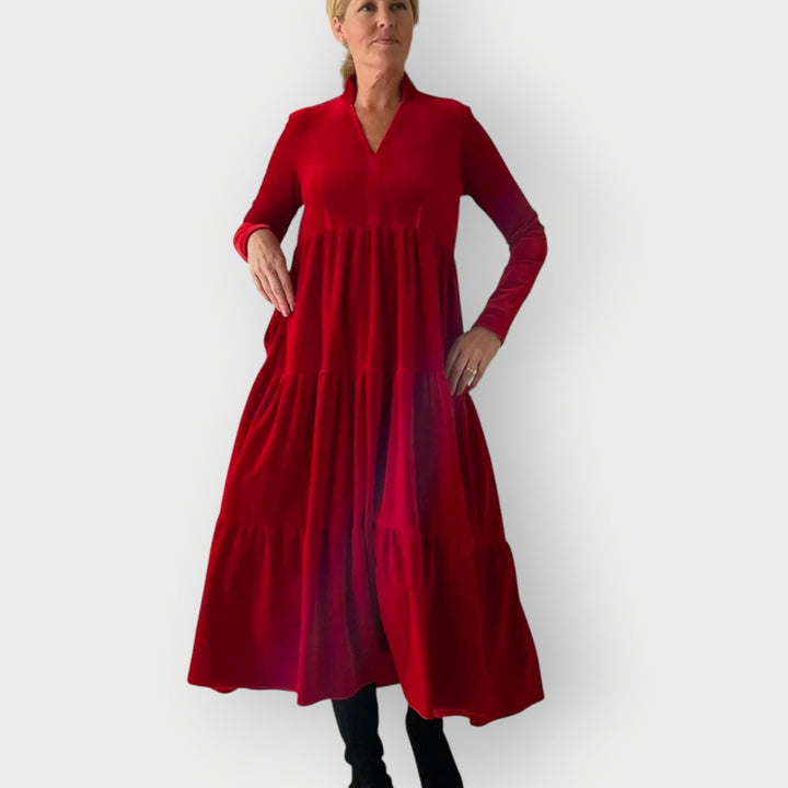 Sarah - Red Velvet Tiered Dress