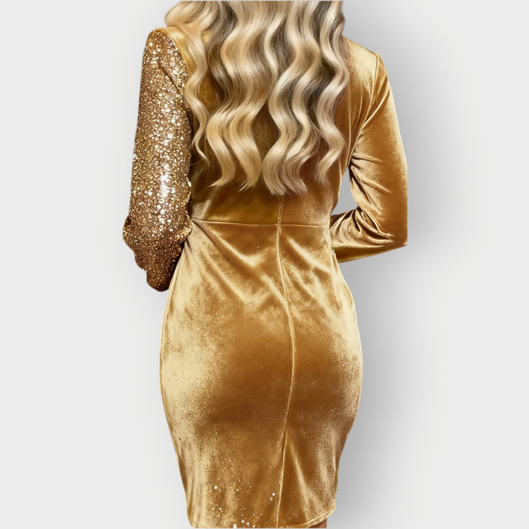 Ellen - Velvet & Sequin Asymmetrical Party Dress