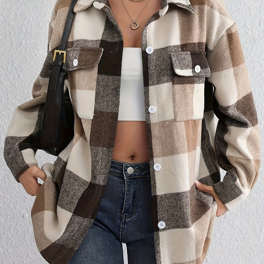 Olivia - Plaid Button-Front Jacket