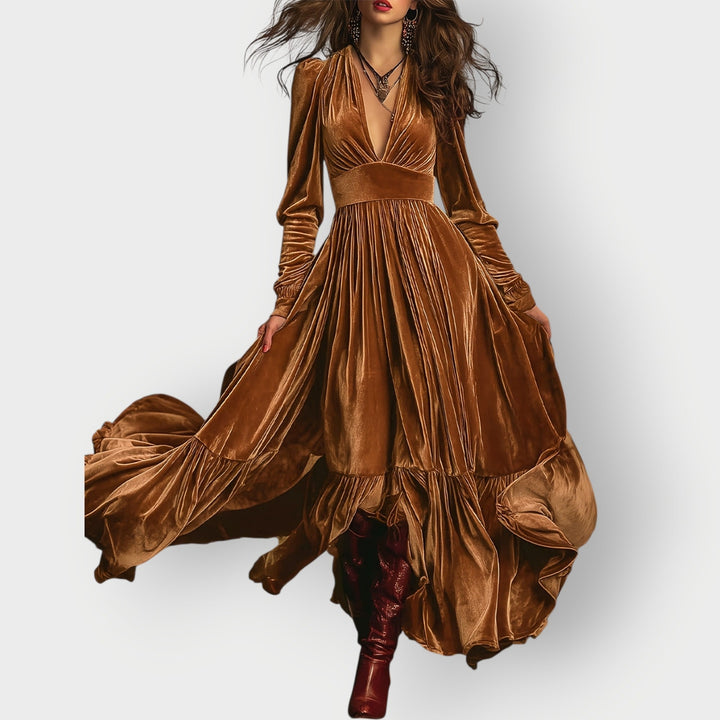 Sharon - Vintage A-Line Velvet Maxi Dress