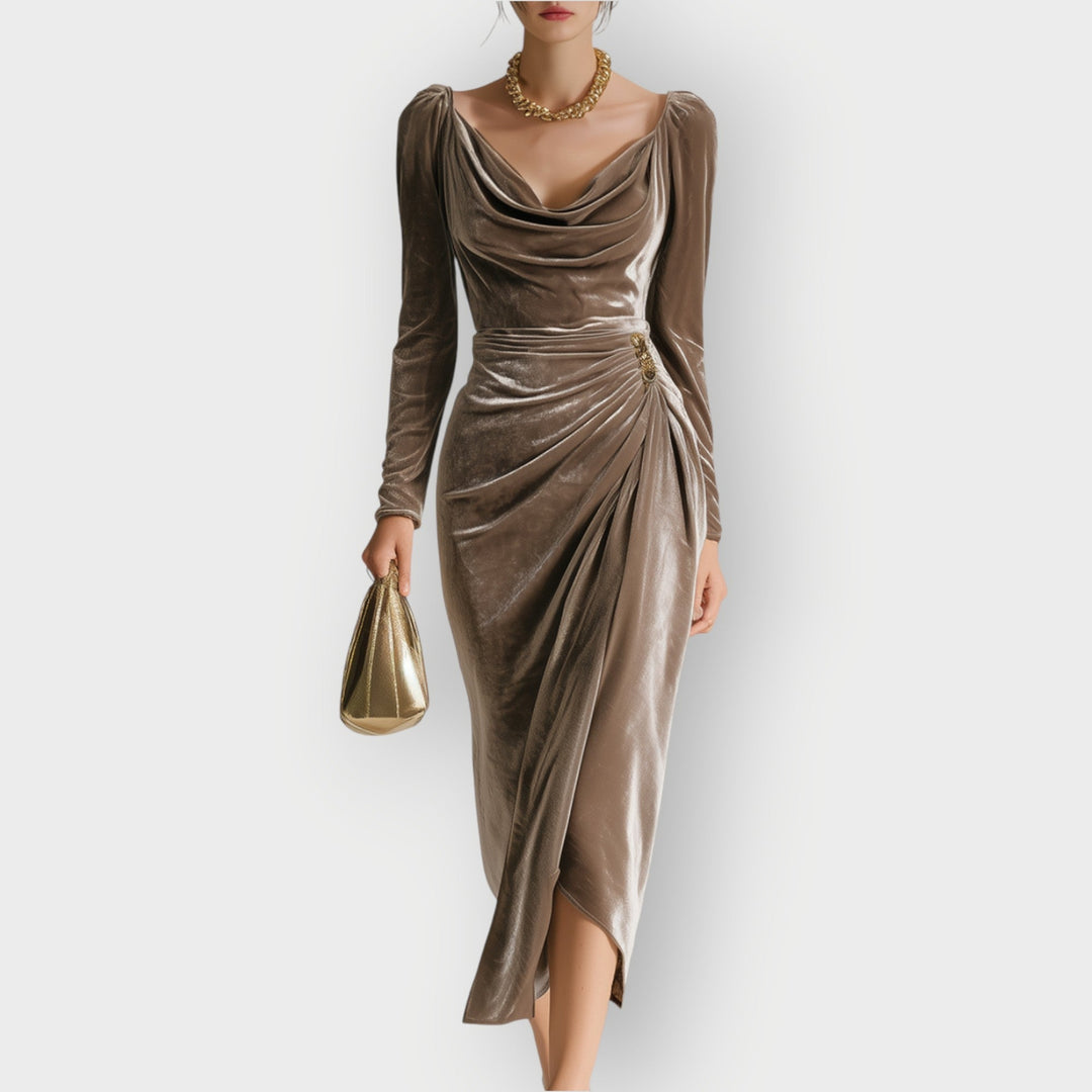 Teresa - Ruched Draped Elegance Midi Dress