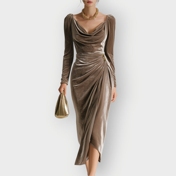 Teresa - Ruched Draped Elegance Midi Dress