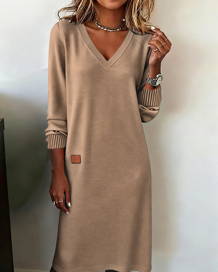 Stylish sweater dress with a V-neck