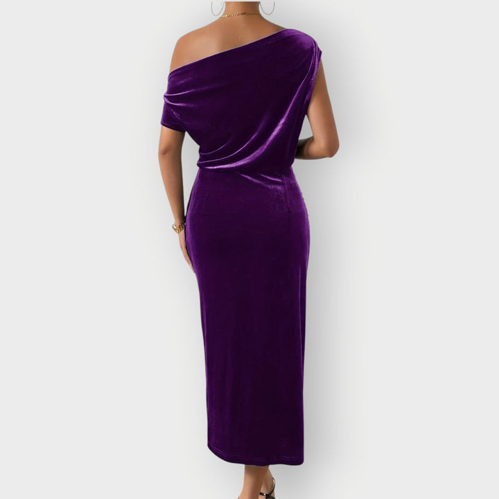 Alexis – Off-Shoulder Draped Velvet Midi Dress