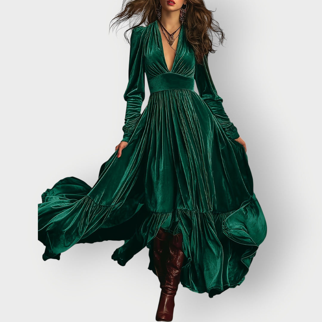 Sharon - Vintage A-Line Velvet Maxi Dress