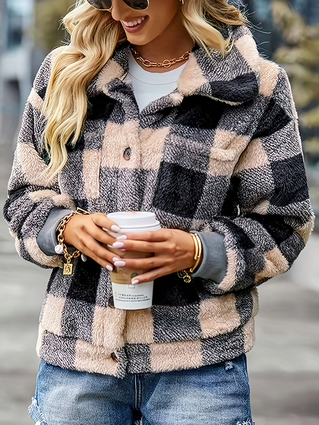 Megan - Plaid Fleece Jacket