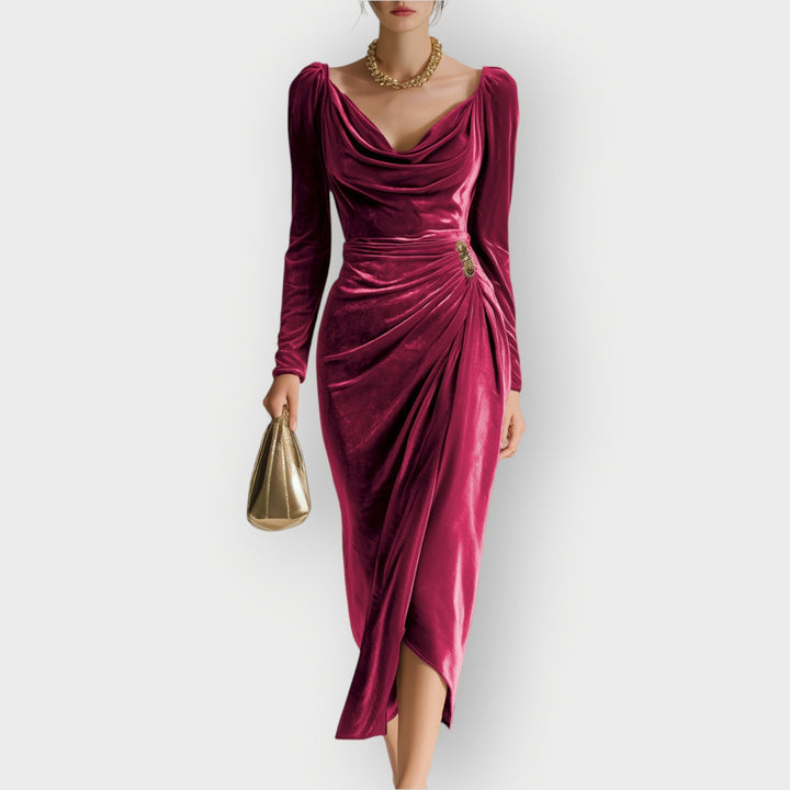Teresa - Ruched Draped Elegance Midi Dress