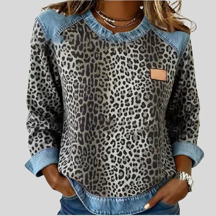 Lois - Printed sweater with Denim Collar