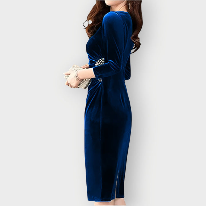 Jennifer - Velvet Slit Dress 3/4 Sleeve Slim Fit