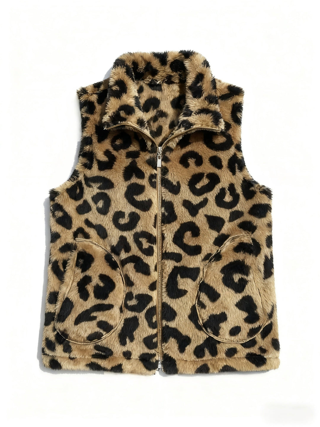 Sarah - Leopard Fleece High-Neck Vest