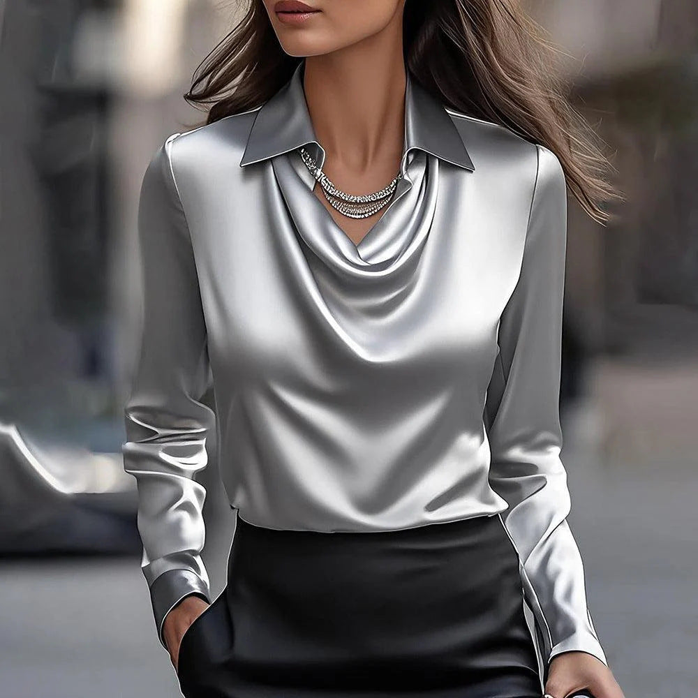 Amara – Elegant Satin Draped Blouse