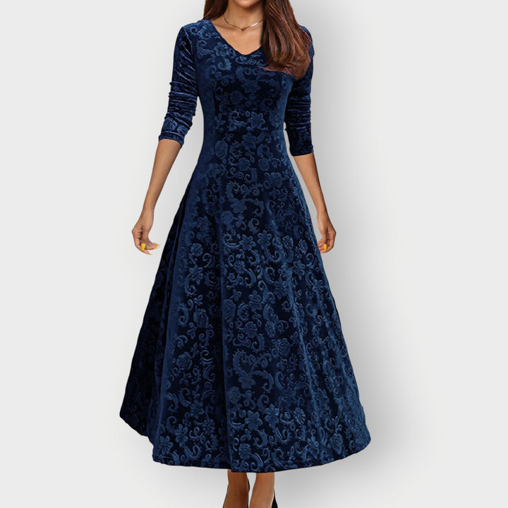 Christina - Vintage-Inspired Jacquard Velvet Midi Dress