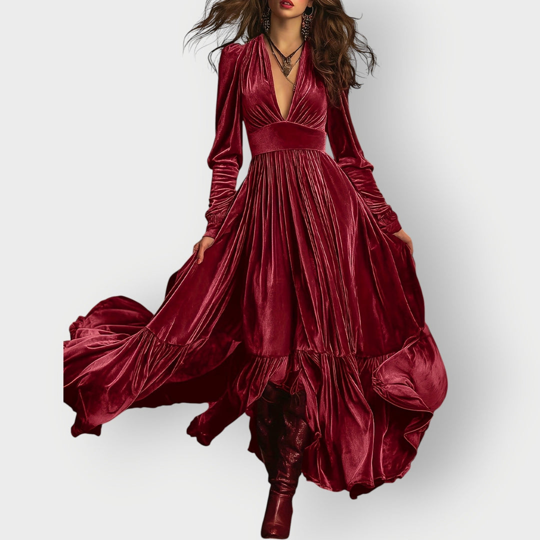 Sharon - Vintage A-Line Velvet Maxi Dress