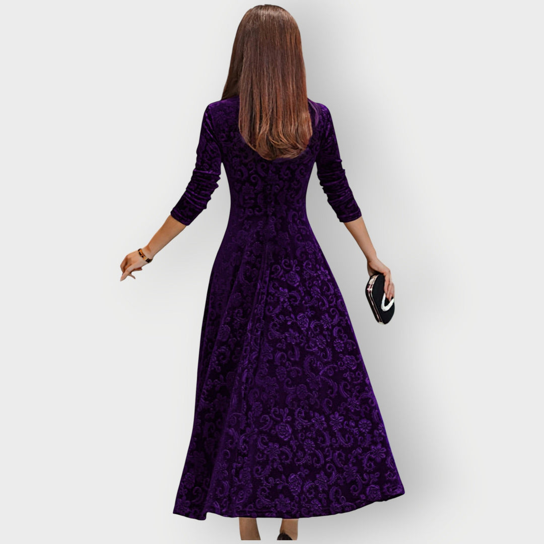 Christina - Vintage-Inspired Jacquard Velvet Midi Dress