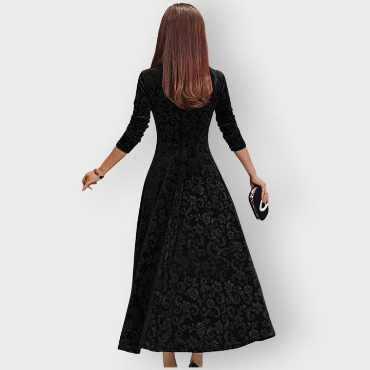 Christina - Vintage-Inspired Jacquard Velvet Midi Dress