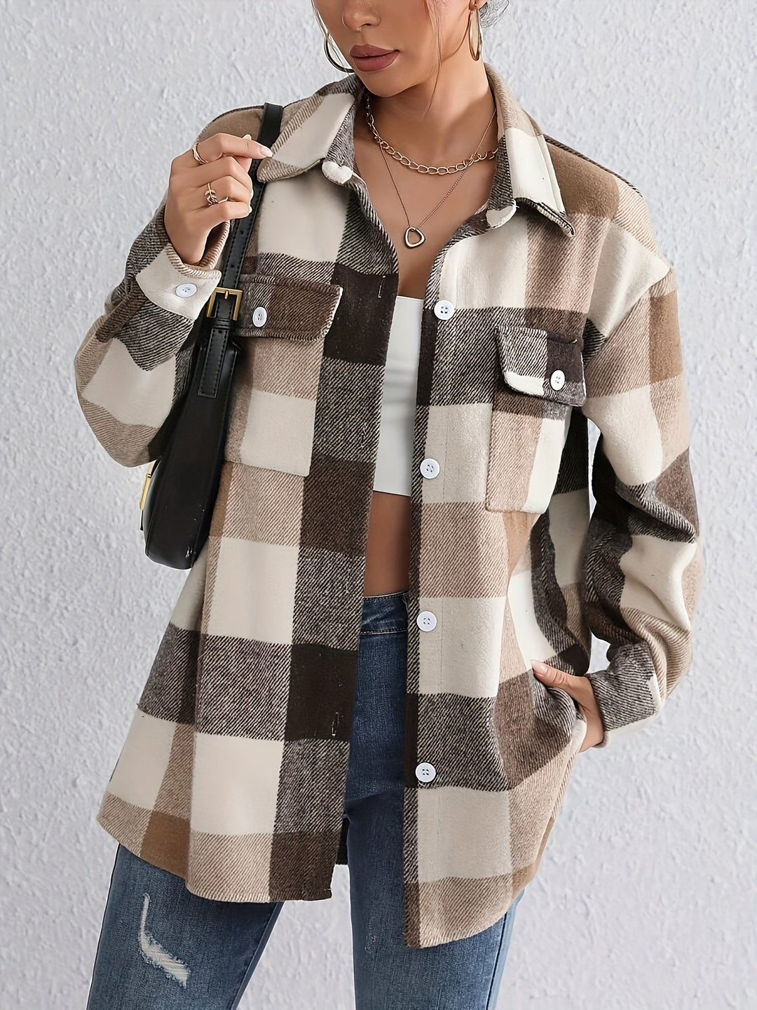 Olivia - Plaid Button-Front Jacket