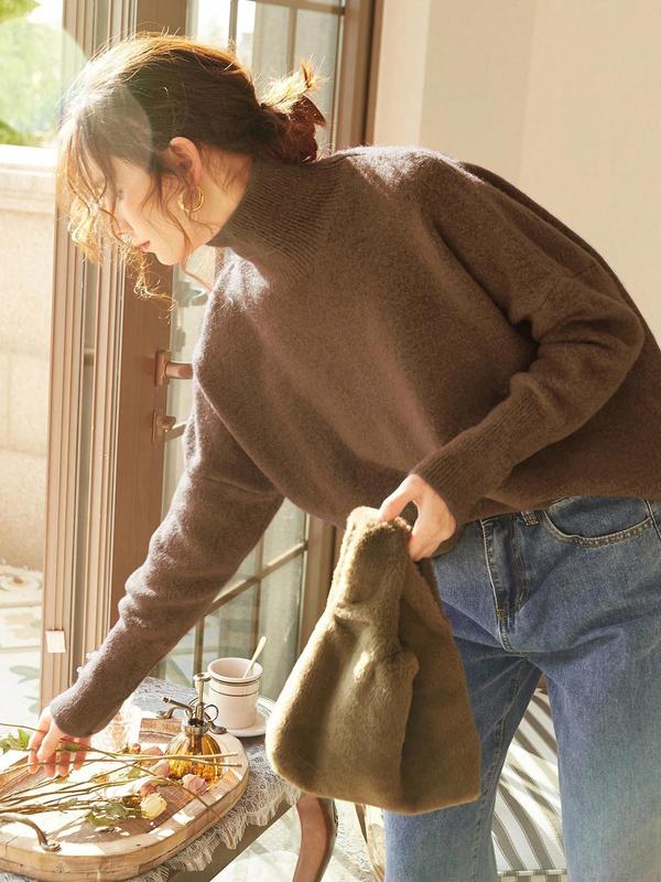 Mary - High Neck Loose Pullover Sweater