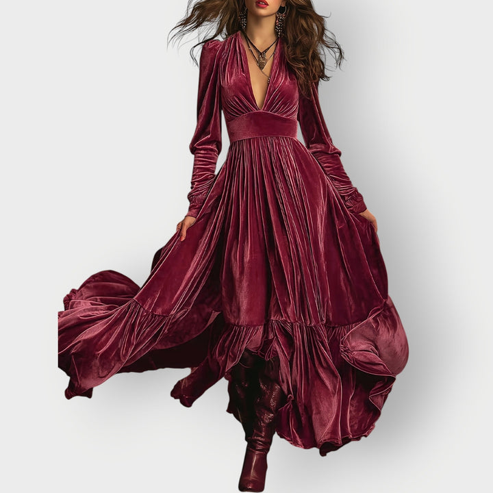 Sharon - Vintage A-Line Velvet Maxi Dress