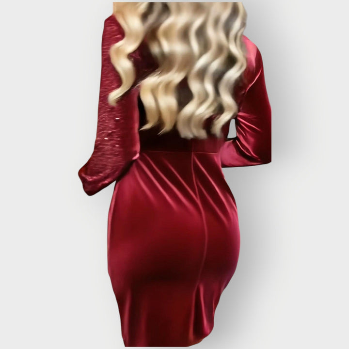 Ellen - Velvet & Sequin Asymmetrical Party Dress