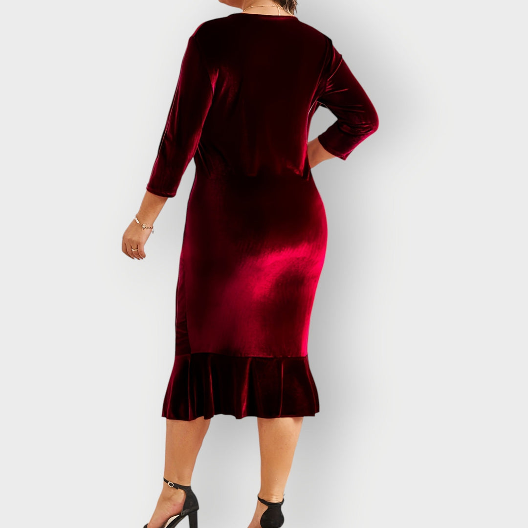 Melody - Luxe Velvet Ruffle Midi Dress