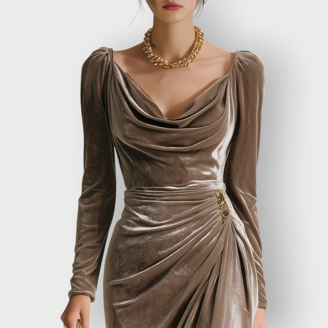 Anna - Luxe Velvet Draped Evening Dress