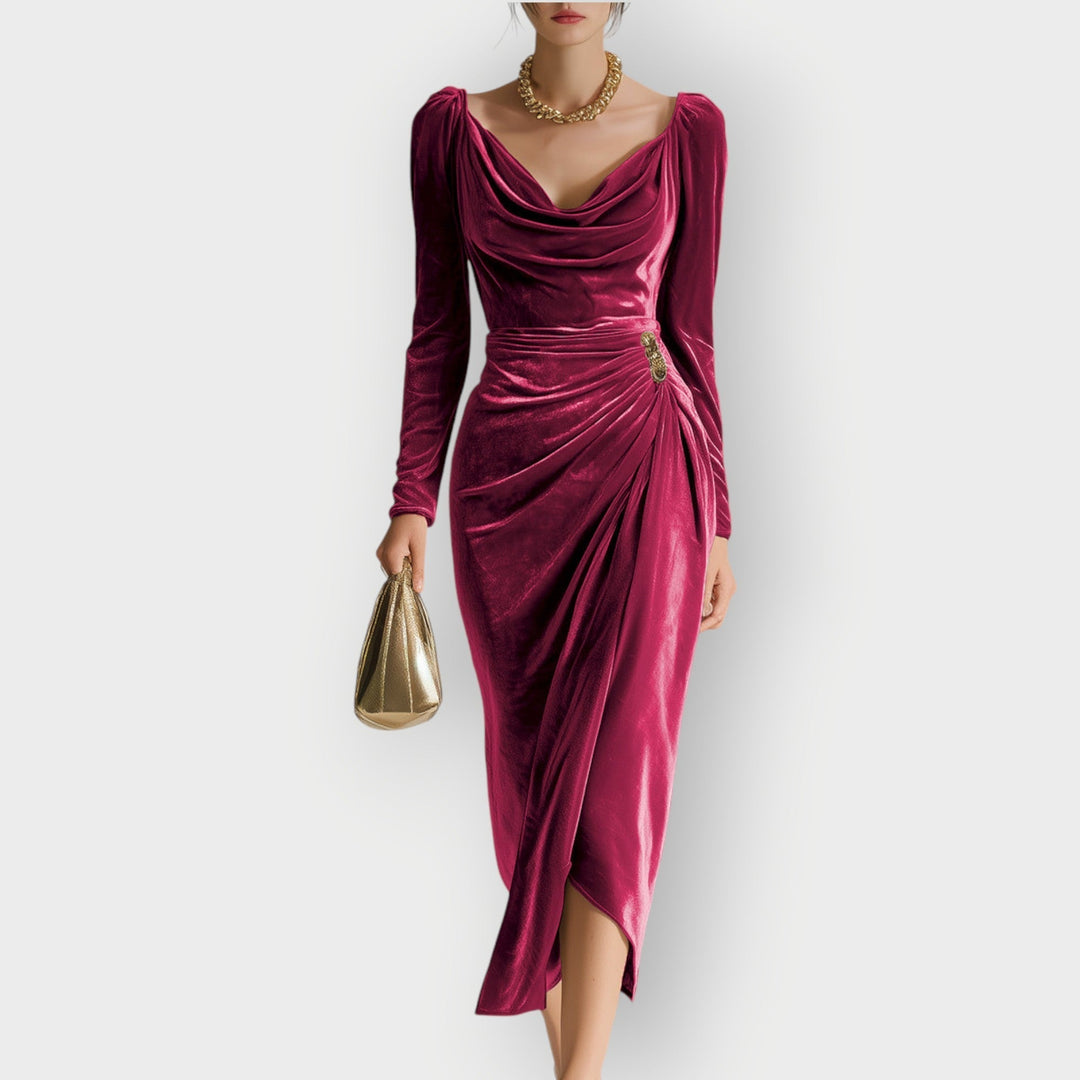 Anna - Luxe Velvet Draped Evening Dress