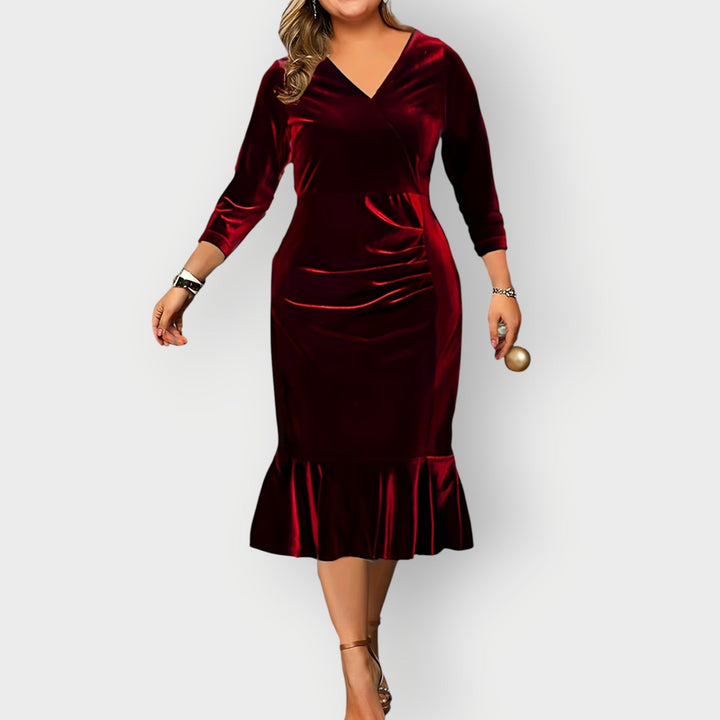 Melody - Luxe Velvet Ruffle Midi Dress