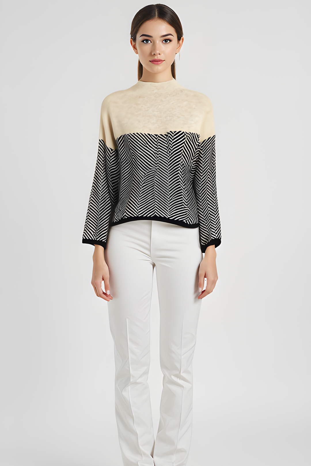 Ava - Two-Tone High-Neck Pullover