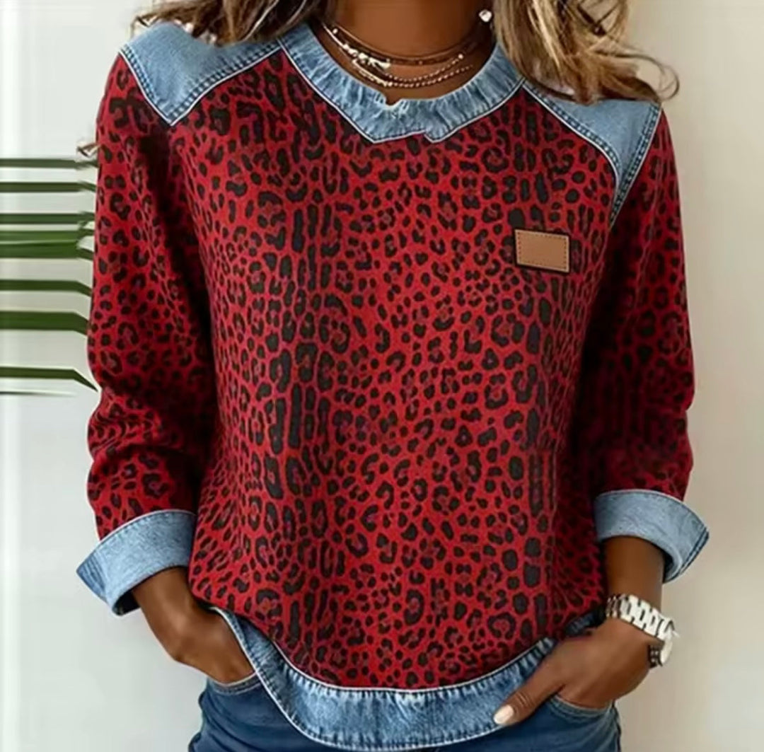 Lois - Printed sweater with Denim Collar