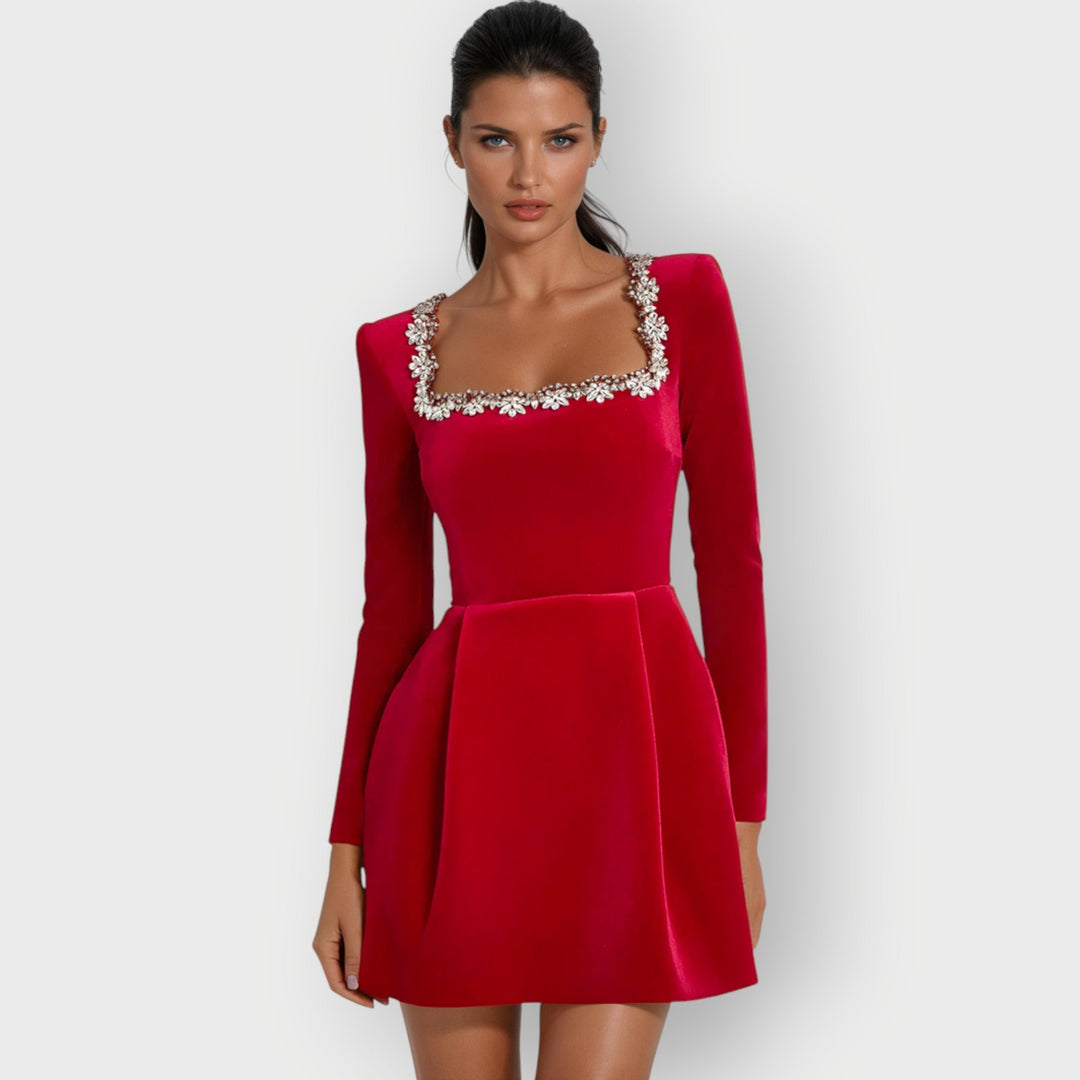 Monique - Velvet Square-Neck Mini Dress