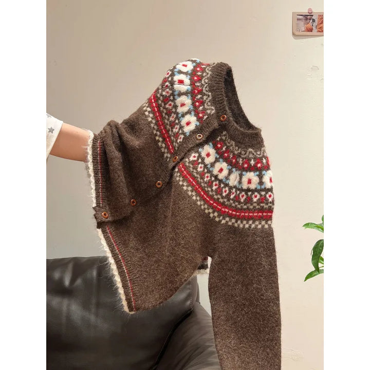 Sarah - Retro Knitted Sweater round Neck Cardigan Winter