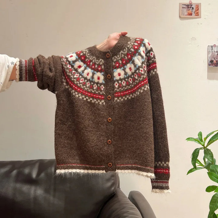 Sarah - Retro Knitted Sweater round Neck Cardigan Winter