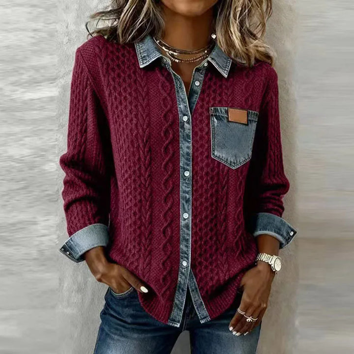 Nora - Patchwork Knit Top with Denim Details