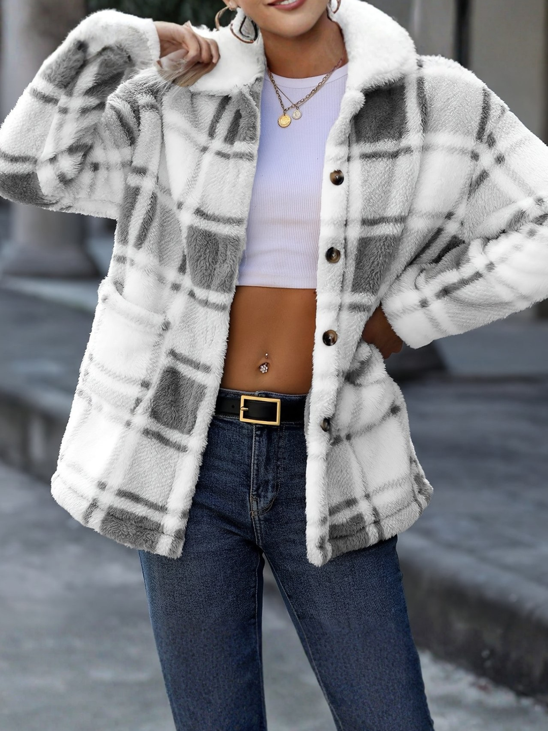 Jennifer - Plaid Faux Fur Coat