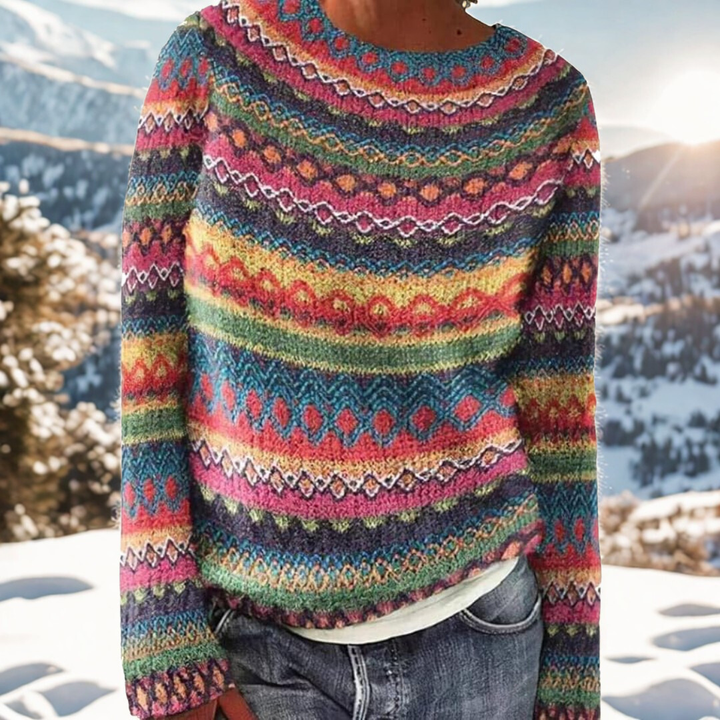 Sue – Winter Sweater with Nordic Shoulder Pattern