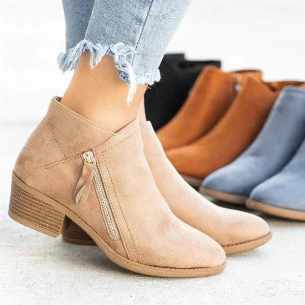 Catherine - Ankle Boots – Side-Zip Design with Low Heel