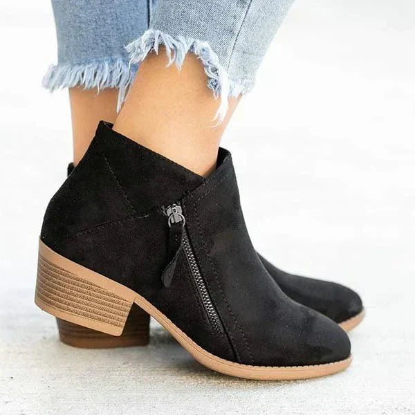Catherine - Ankle Boots – Side-Zip Design with Low Heel