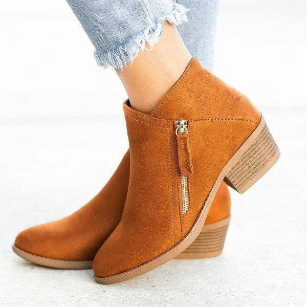 Catherine - Ankle Boots – Side-Zip Design with Low Heel