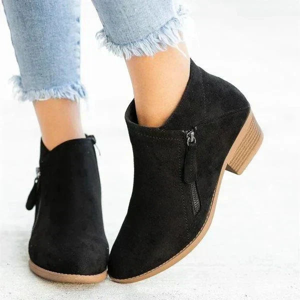 Catherine - Ankle Boots – Side-Zip Design with Low Heel