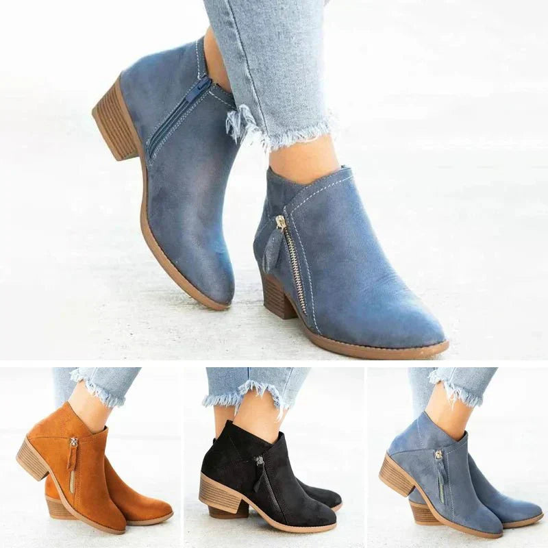 Catherine - Ankle Boots – Side-Zip Design with Low Heel