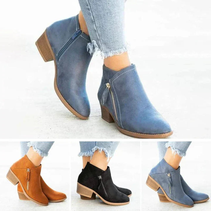 Catherine - Ankle Boots – Side-Zip Design with Low Heel